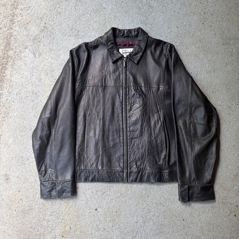 Wilsons Leather Pelle Studio Black Leather Bomber Jacket Mens XL Distressed